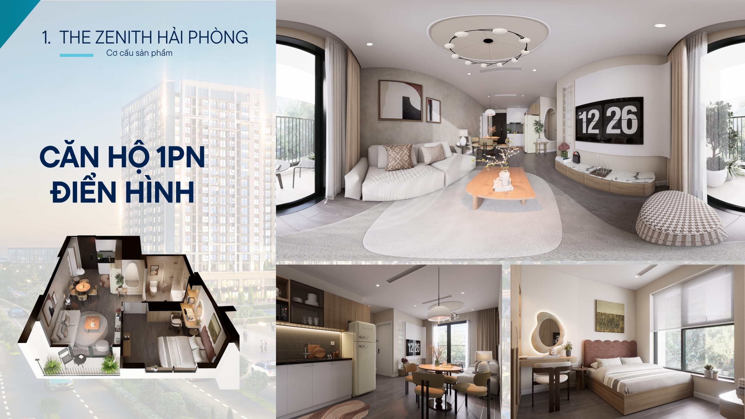 căn 1 phòng ngủ the zenith hai phong